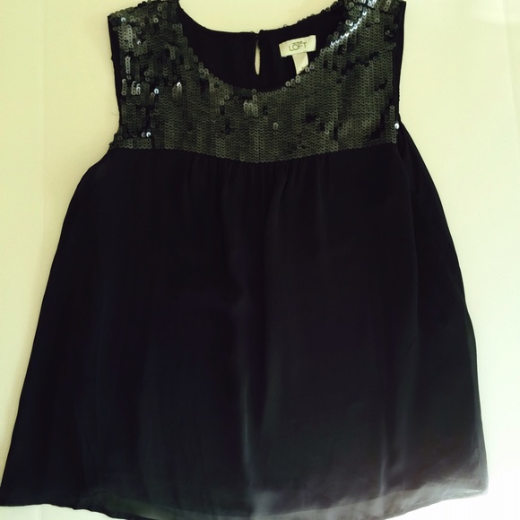 LOFT dark blue-grey sequined baby doll blouse - Picture 2 of 3