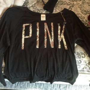 PINK glitter logo shirt.