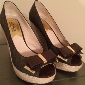 Michael Kors Peep Toe Wedges Brown