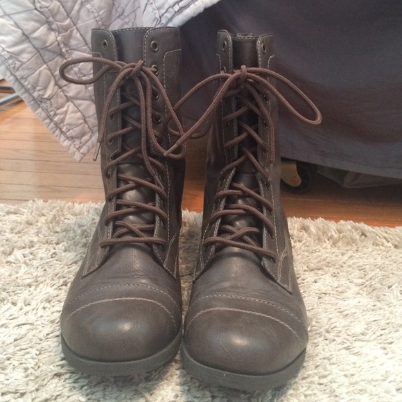 Gray lace up combat boots