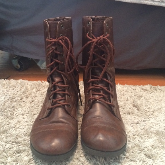 Brown lace up combat boots
