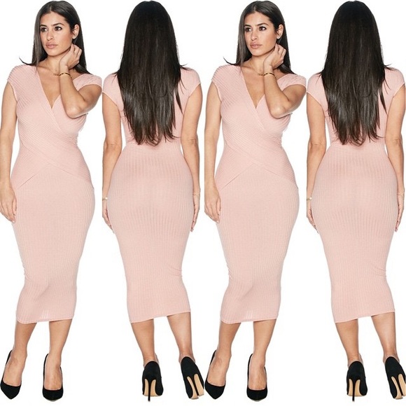 Naked Wardrobe Dresses - Naked Wardrobe Pink Ribbed Midi Dress