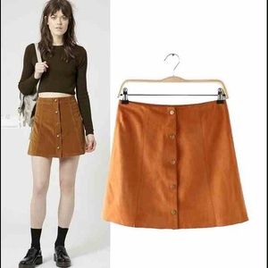 Retro High Waisted Brown, Tan Suede Button Skirt