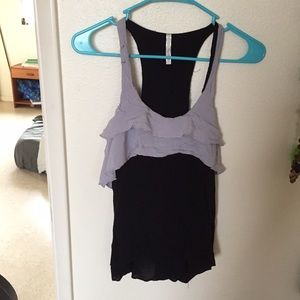 Black and gray ruffle tank