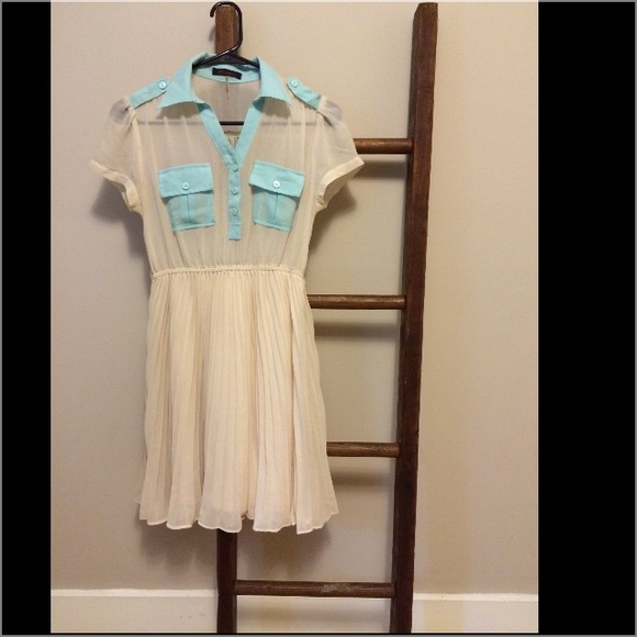 Cream and blue collared dress