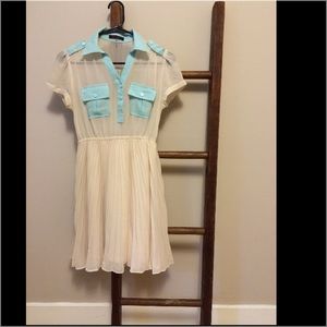 Cream and blue collared dress