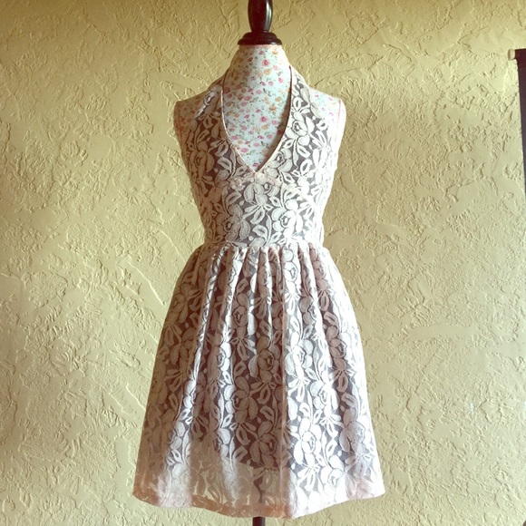 ASOS Halter/Skater Lace Overlay Dress