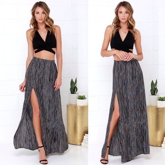 Black and White Striped Maxi Skirt