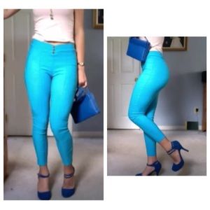 neon blue stretch pants