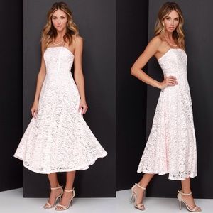 Blush Pink Strapless Lace Midi Dress