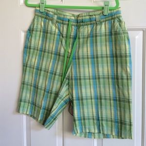 Green/blue plaid shorts