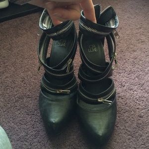 Black zipper heels