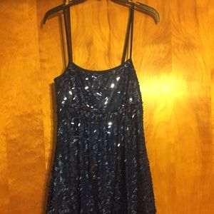 Navy blue sequin dress.
