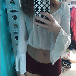 White boho peasant crop top