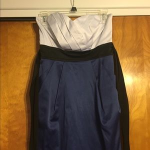 Navy blue, white, and black dress.