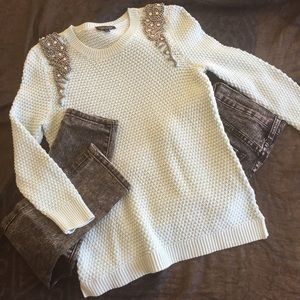 |Top Shop| Embellished Shoulder Mint Sweater