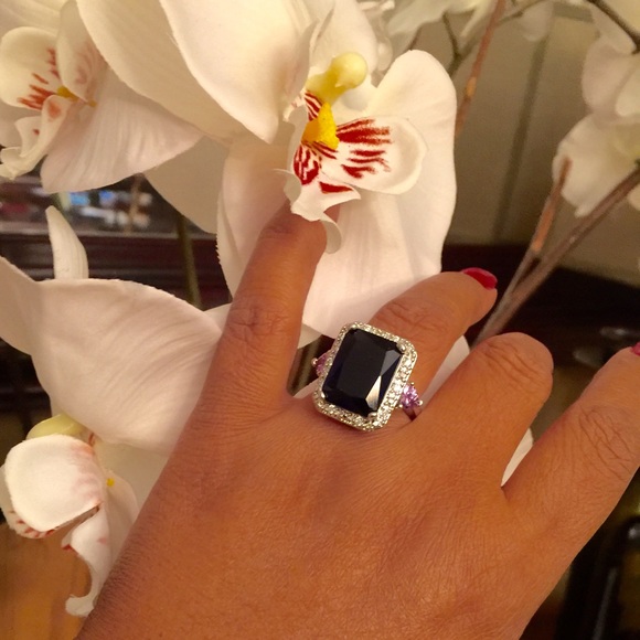 Lab Created Blue sapphire, STATEMENT RING. - Picture 2 of 4