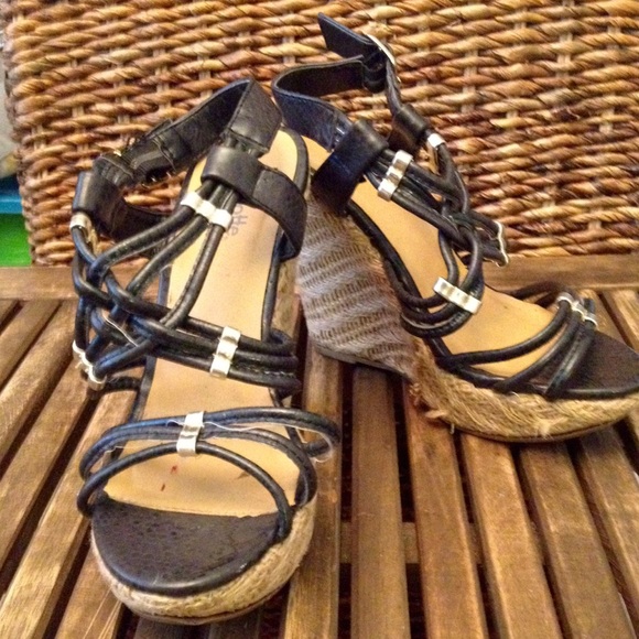 Wedge black strappy heels