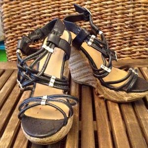 Wedge black strappy heels