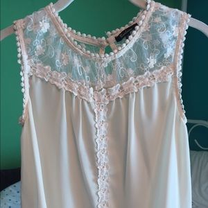 High neck lace chiffon top