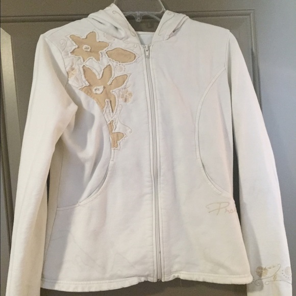 Prana cotton hoodie with tan flower detail