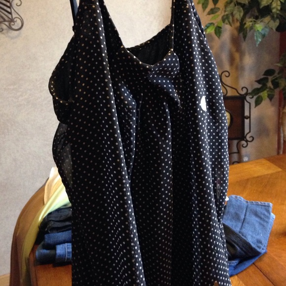 Black dress top with white polkadots