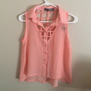 Peachy collared tank top with crosshatch back