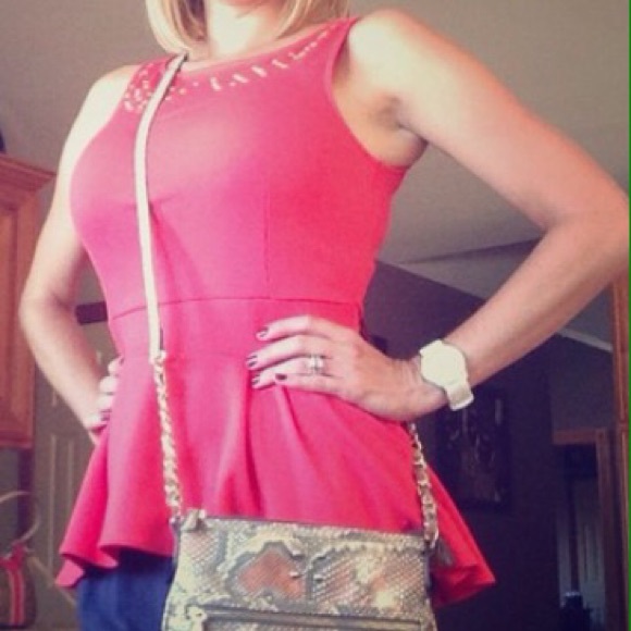 ❌SOLD❌  Studded Red Peplum Top - Picture 4 of 4