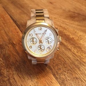 Mak Gold Tone and Horn Acetate Chronograph Watch