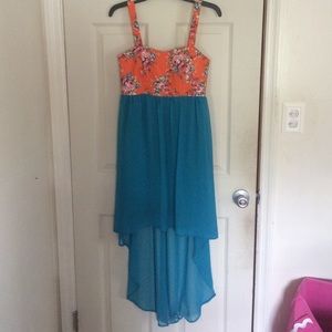 Tea n Rose orange and blue hi-lo chiffon dress