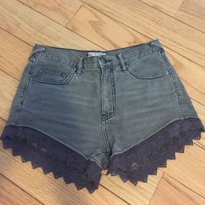 Free people grey denim lace shorts