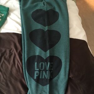 VS pink green heart sweat pants.