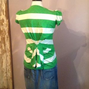 Green and cream awning stripe top