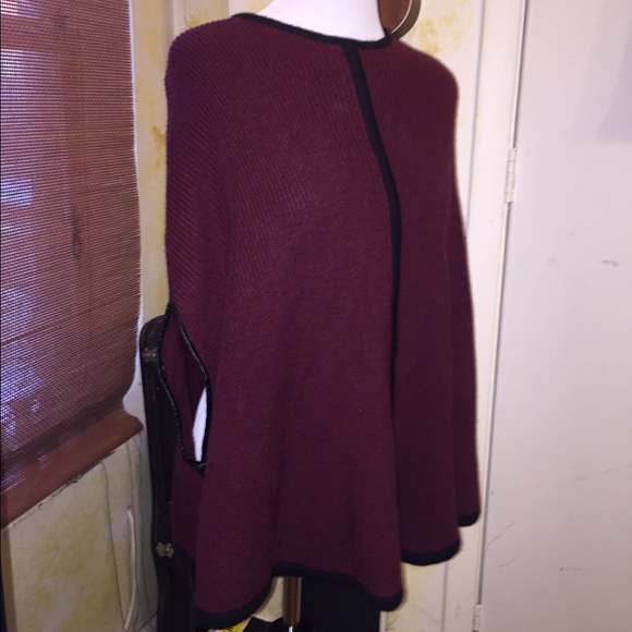 Burgundy Poncho w/ Black Trim faux leather sleeve