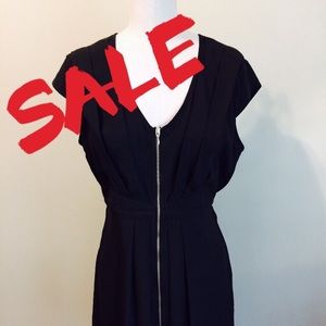 H&M Black Pleated V-Neck Dress