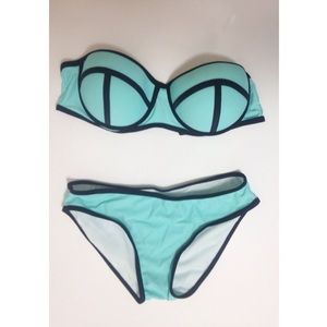 Turquoise and Black Triangl Dupe Bikini