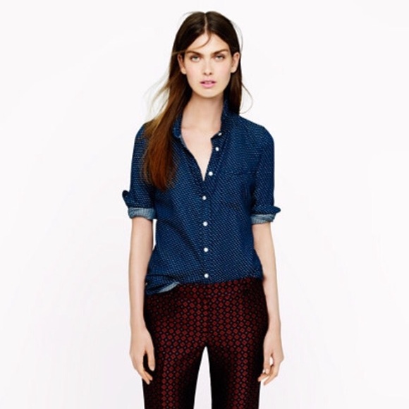 J. Crew Sz. 6 Boyfriend Blue Dot Button Down Shirt