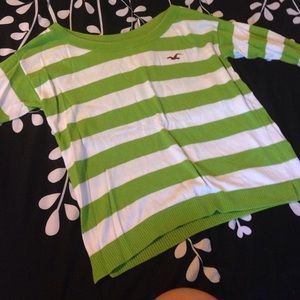 3/4 length green and white striped sweater