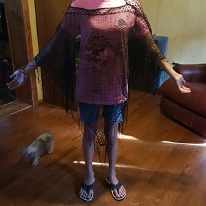 Black floral design poncho