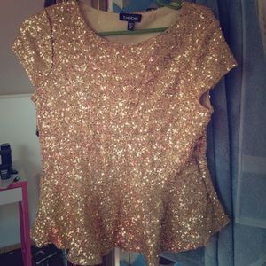 BEBE PEPLUM GOLD BLOUSE