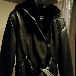 Wilson's Black leather coat - lined with hood