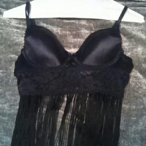Boho festival black fringe bustier top - Picture 1 of 2