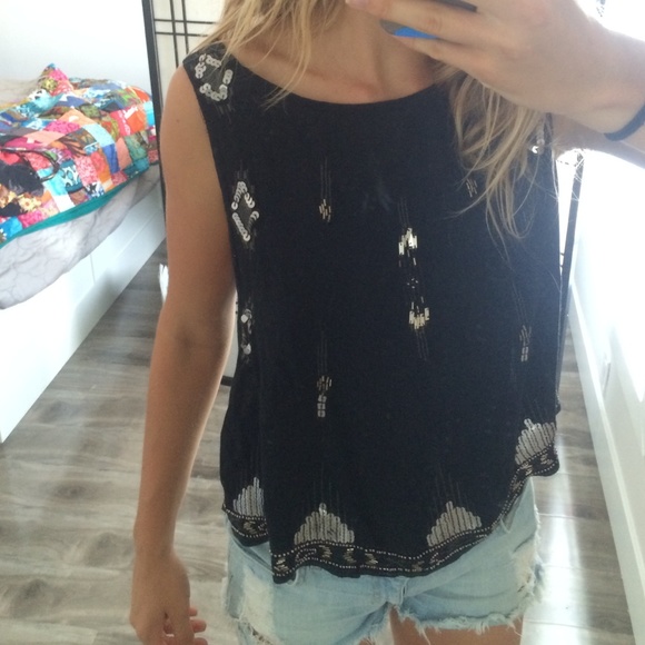 Sequin free people too black with low cut arms