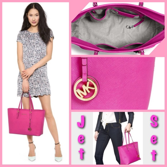 Michael Kors 'Jet-Set' zipper tote in fuchsia - Picture 2 of 4