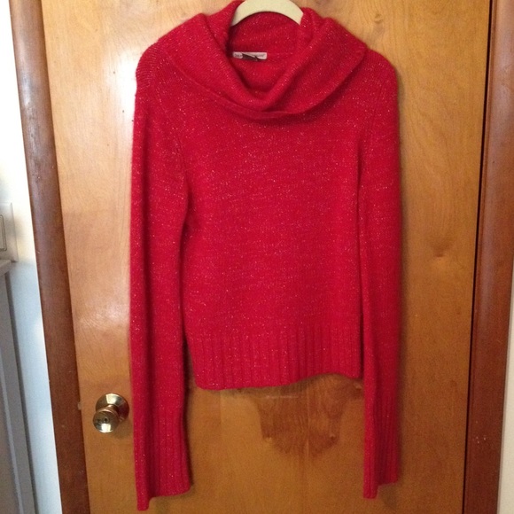 Red with gold thread cowl neck sweater