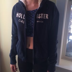 Hollister dark navy fur jacket