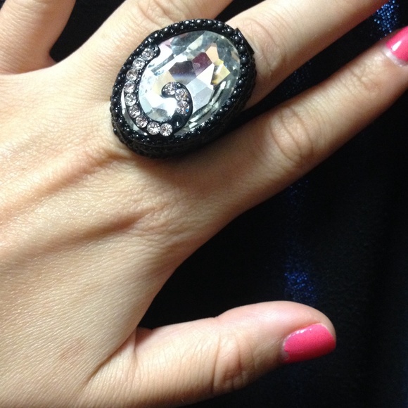 Black and crystal stone Statement Ring