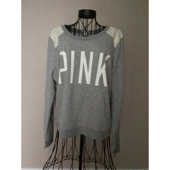 Pink Grey Sweatshirt with lace shoulders
