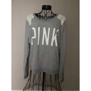 Pink Grey Sweatshirt with lace shoulders