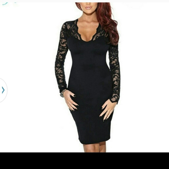 Black lace dress midi small v - Picture 4 of 4